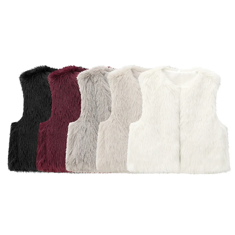 

ZBZA Autumn New Faionable Artificial Fur Vest Women's Clothing round Ne Polyester Fiber Versatile Sle 255799
