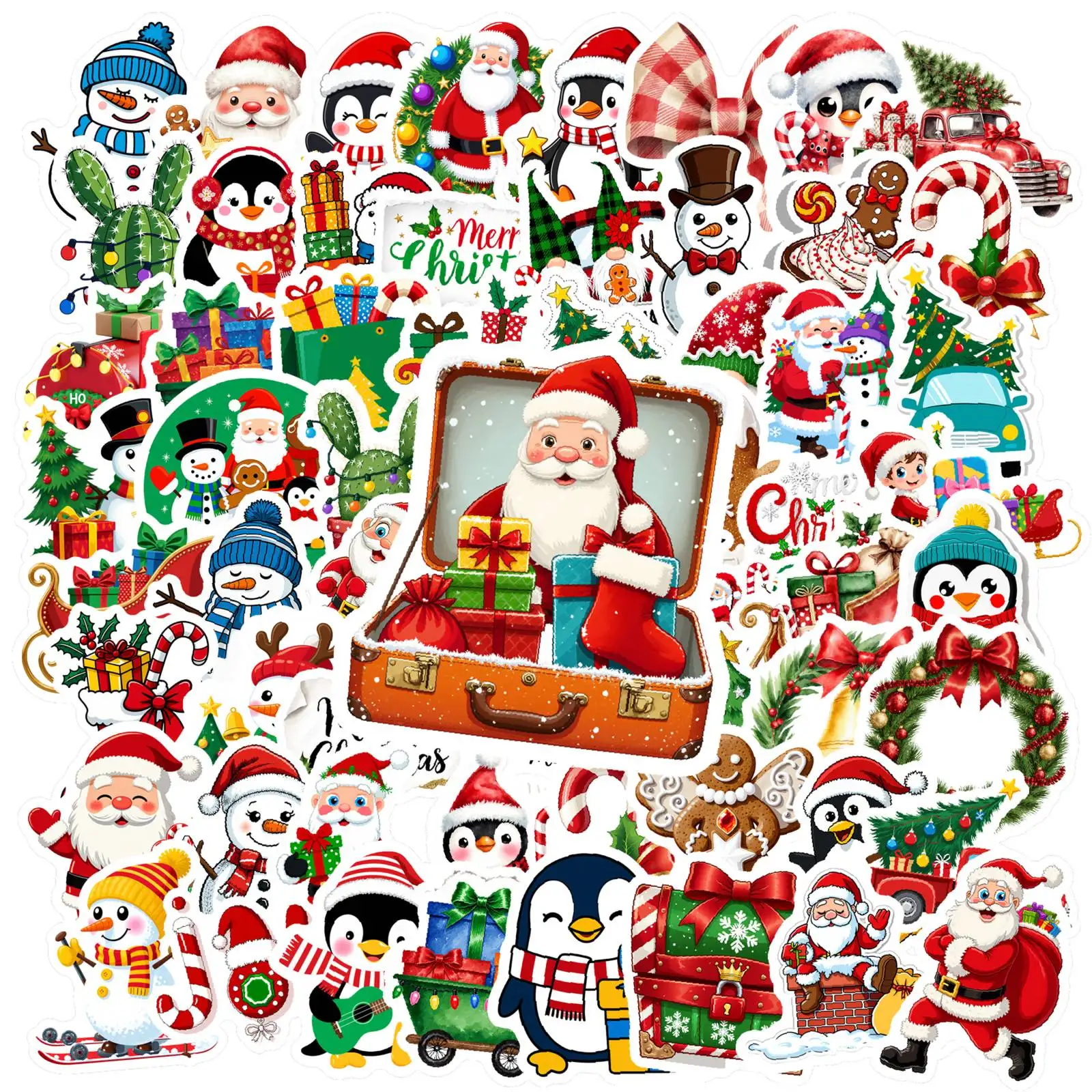 1set Cute Christmas Stickers Merry Christmas Santa Claus Elk Stationery Sticker For Luggage Laptop Suitcase Xmas Graffiti Decals