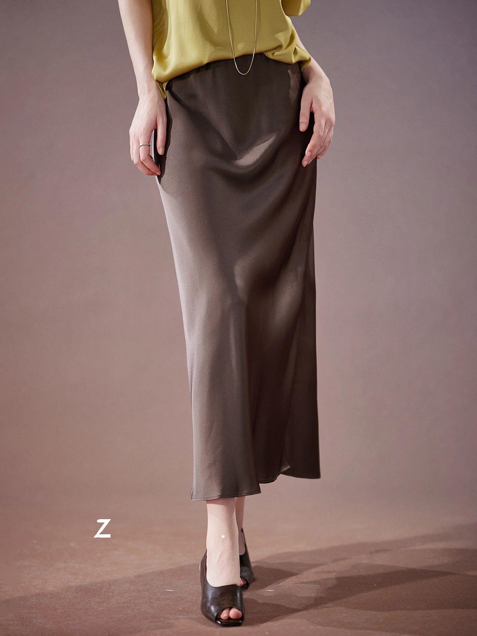 

Loose High Waist Silk Satin f Skirt Zhao Daxi Commute Simple Sle Mid-Length A-Line Skirt for Women in Their 20s