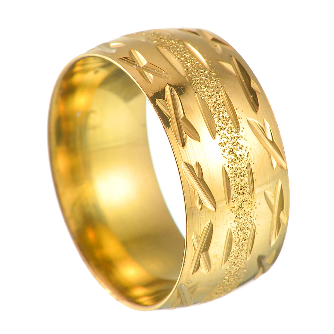 New Style Luxury Copper Material Tire Wide Gold Wedding Rings For Men And Women Stainless Steel Engagement Jewelry Gift