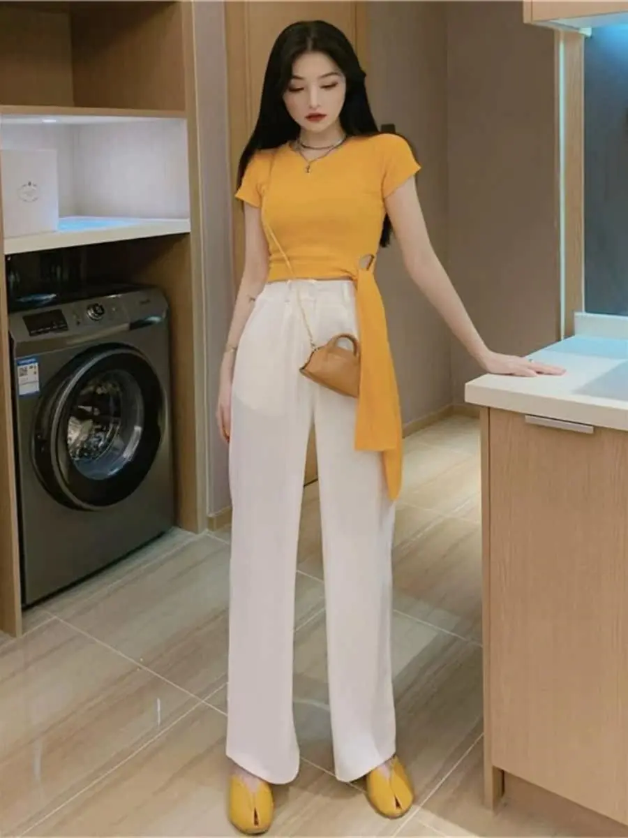 

Fashionable Wide Leg Pants Gentle Street Style Suit Loose Comfortable High Waist Long Trousers Korean Commute Style Pocket De...