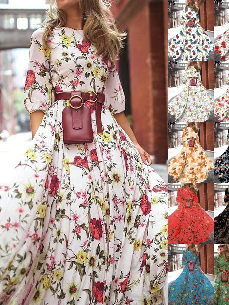 Lâche mi Sve rond Ne imprimé Dr femmes rue Sle confortable été décontracté a-ligne Dr basique Sle