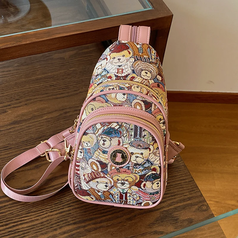 Breast bag for women 2025 New Bag Casual Backpack Small Backpack Shoulder Crossbody Bag Cartoon Women's Bag Versatile