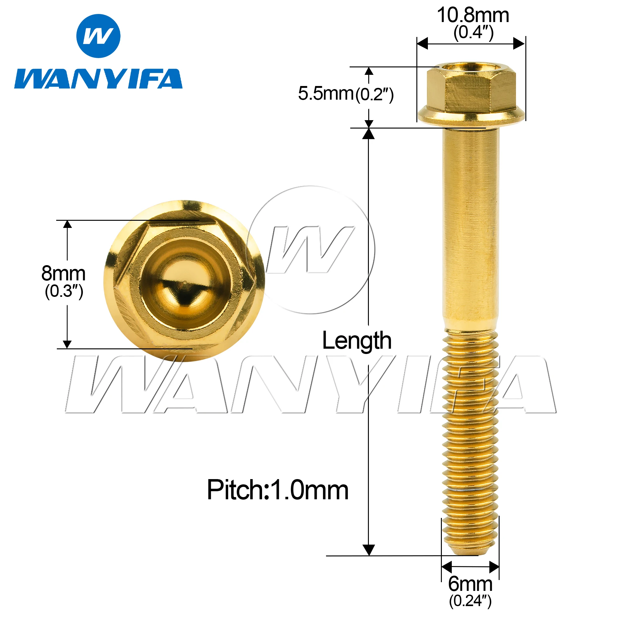 Wanyifa 6pcs Titanium Bolt M6x10 15 20 25 30 35 40 45 50 55 60 65 70 75 80 90 100mm Flange Hex Allen Head Screws Ti Fasteners