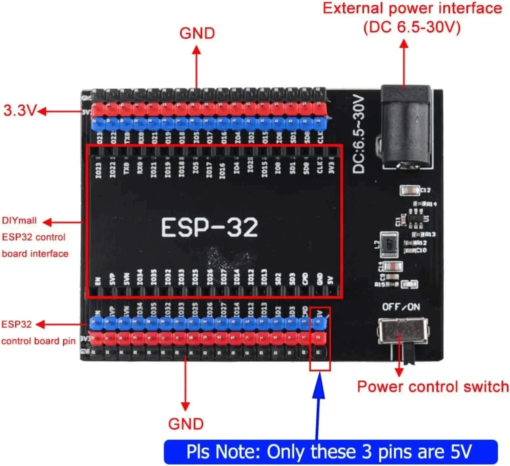 DIYmall ESP32 DevKit V1 36 Pin Dual Core 32-Bit MCU Board 2.4GHz WiFi Wireless Module for Arduino IDE DIY IoT Projects