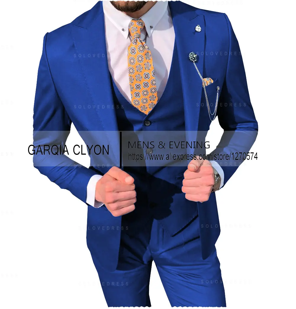 Costume de Mariage Royal 3 Pièces pour Homme, Élégant, Trempé, Ensemble Blazer + Pantalon