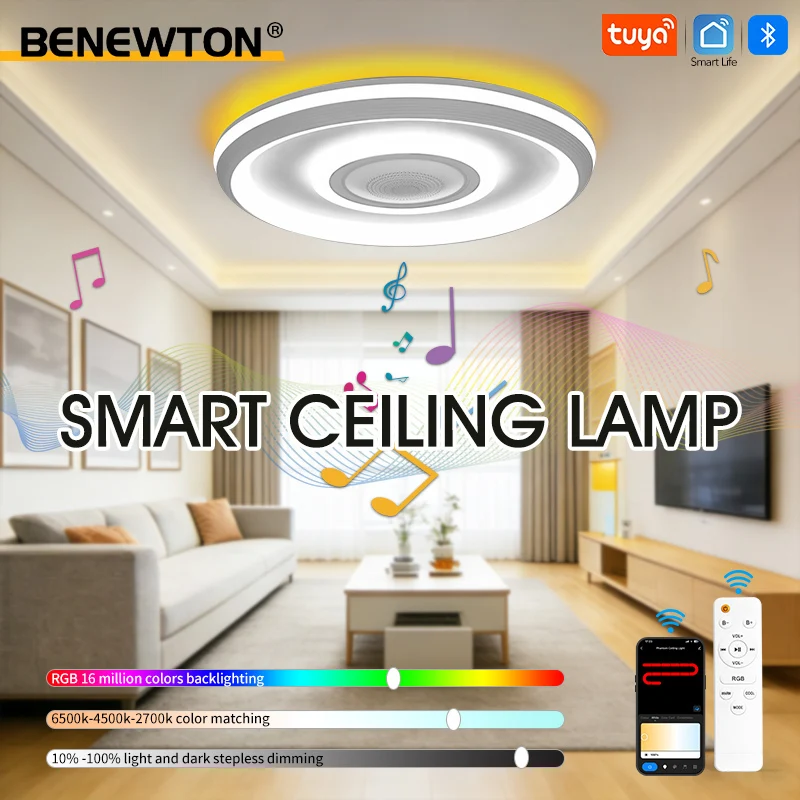 TUYA RGB ضوء السقف مع مكبر الصوت APP التحكم عن بعد ستبليس يعتم كبير الحجم الخلفية تصميم مصباح ذكي لغرفة المعيشة