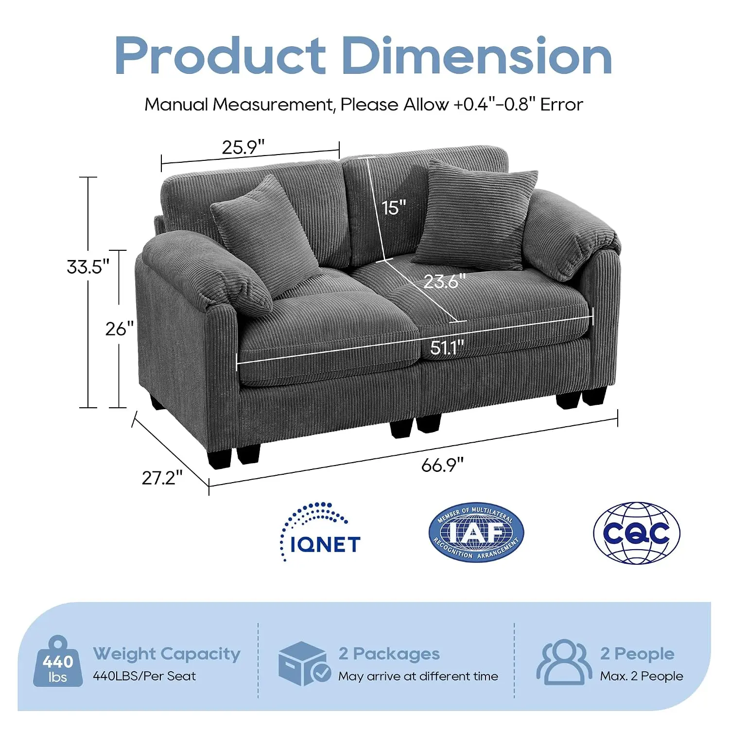 115'' Modular Sectional Sofa with Ottoman, U-Shaped Living Room Couch with 2 Pillows & Deep Seat, Stitched Design, Customized