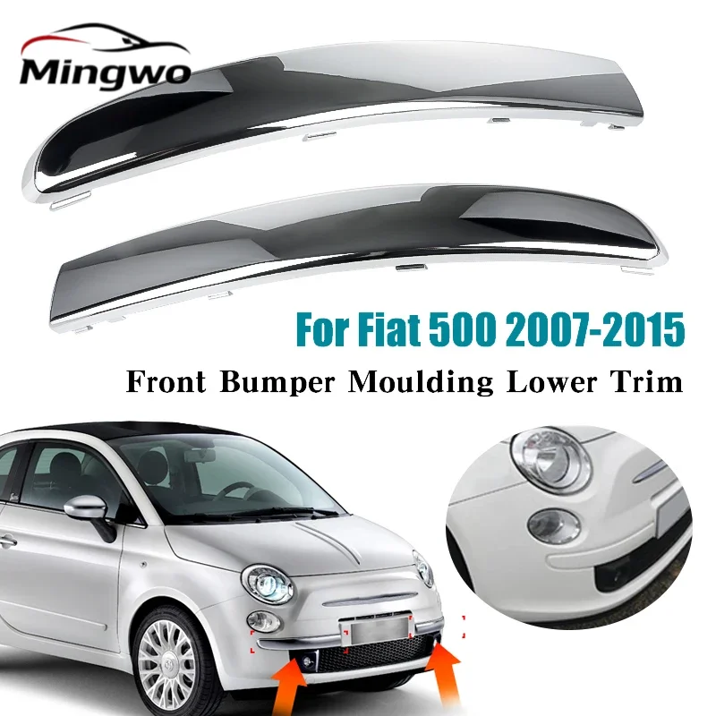 Moldura Decorativa Cromada Para Parachoques Delantero De Fiat 500 2007-2015 | Juego De 2 Piezas