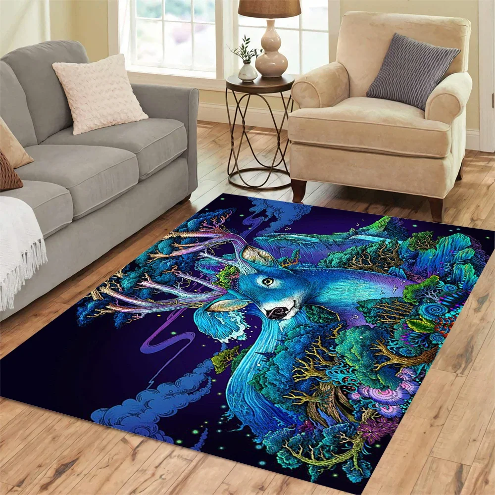 HX  Fashion Animal Floor Mat Ukiyo-e Animals Surf Lion Art 3D Printed Carpets for Living Room Indoor Door Mats Area Rugs