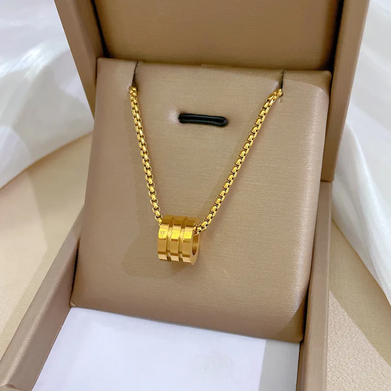 Lucky99 Trendy Non-fading Stainless Steel Pendant Necklace For Women Simple Luxury Round Gold Color Female Collarbone Chain