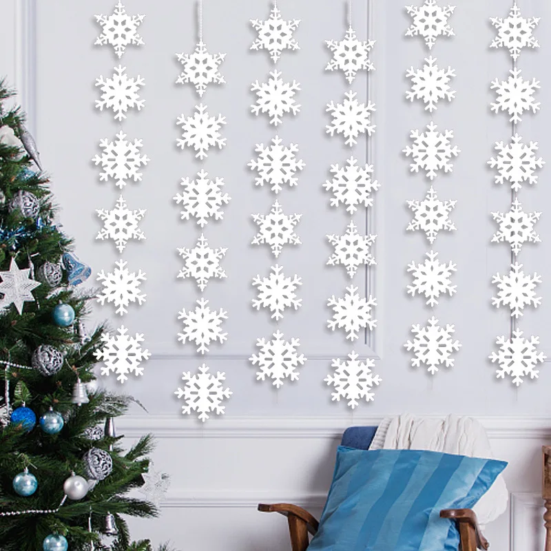 ندفة الثلج جارلاند شجرة عيد الميلاد حلي معلقة ، ديكور مكان الحفلات ، ملصقات النافذة ، عيد الميلاد عطلة ندفة الثلج مهرجان ديكور
