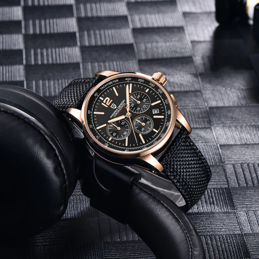 ساعة PAGANI DESIGN من أفضل العلامات التجارية على الموضة الأوروبية والأمريكية بتقويم كوارتز متعددة الوظائف رياضية مقاومة للماء من الجلد للرجال