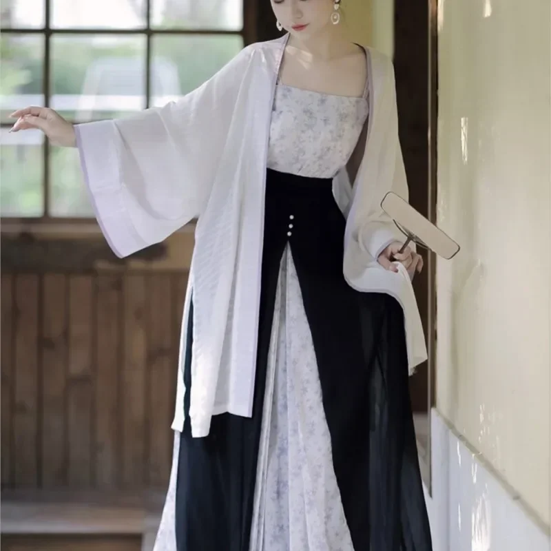 2023 Original Song Dynasty Hanfu Changgan Temple Half Sleeve Beizi Dress Hanfu Set Summer Chinese Style Hanfu 3-piece Set