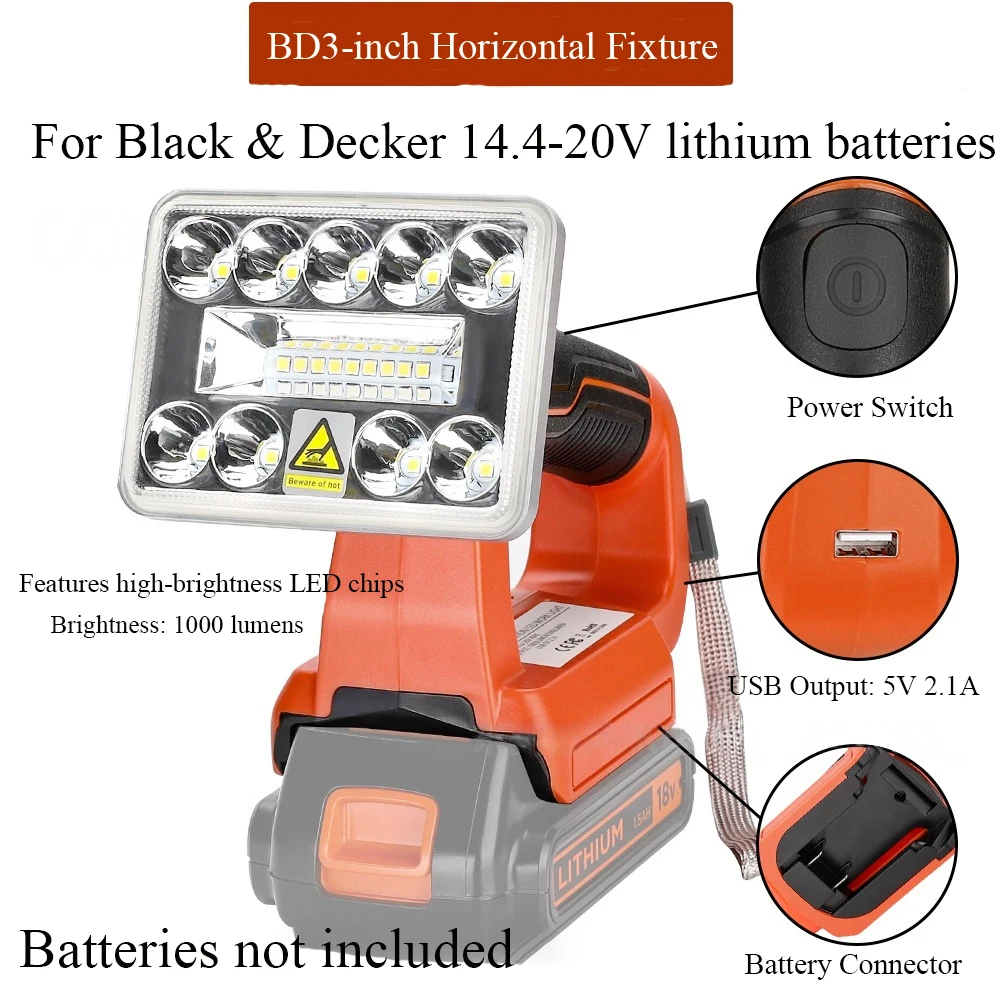 

Portable LED Work Light for Makita/DeWalt/Milwaukee/Bosch/Black&Decker/Craftsman 18V/20V Batteries Emergency Lighting Fixture