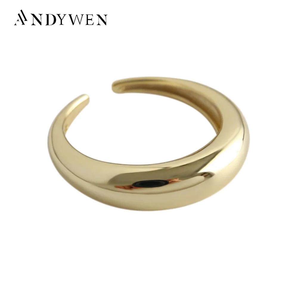 ANDYWEN 925 Sterling Silver Big Moon Adjustable Ring Smooth Face Women luxury New Thick Large 2020 Fashion Women Jewelry