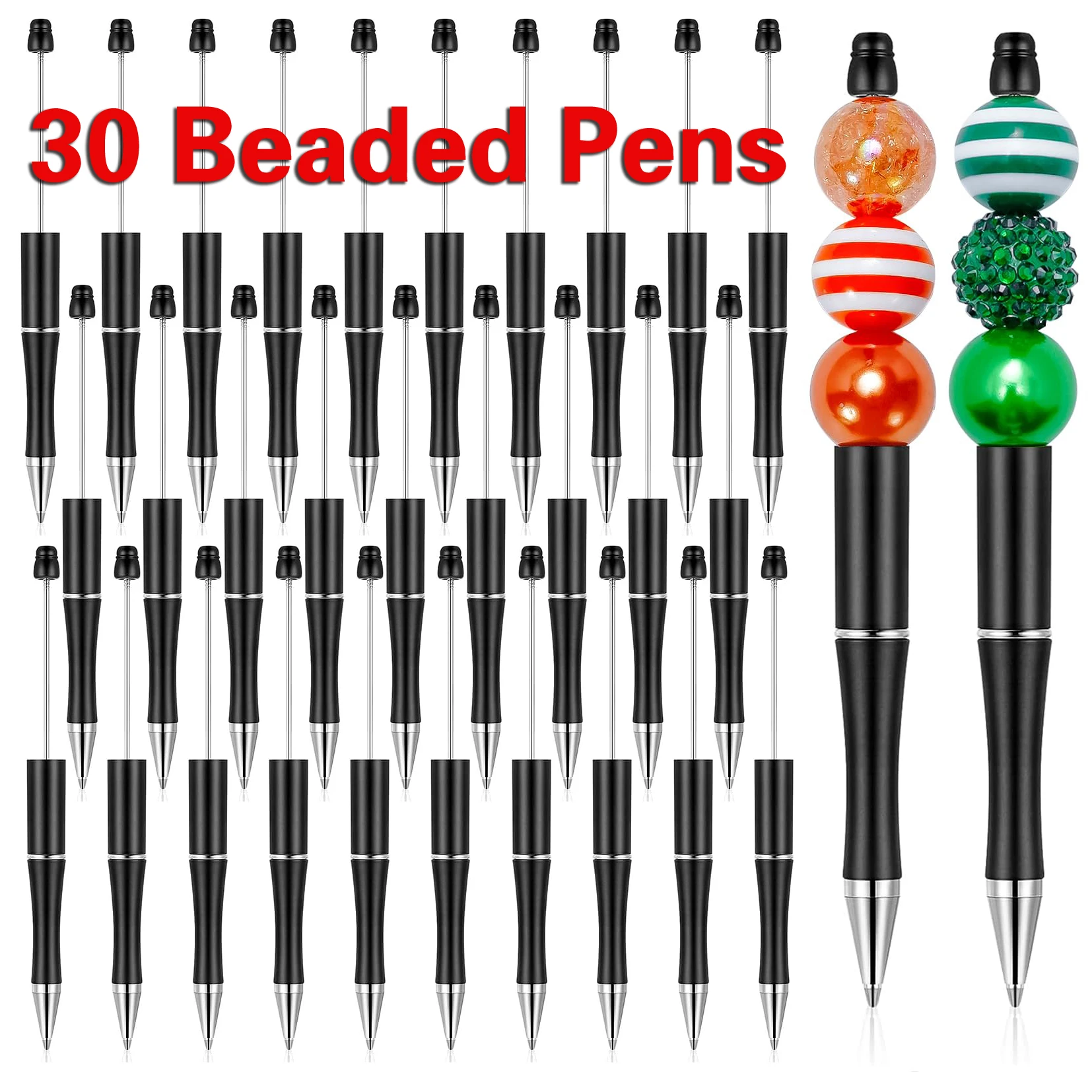 

30Pcs Black Bead Pen Creative Plastic Beaded Pen Ballpoint Pen Printable Beadable Pen DIY Gift for Student Office Supplies