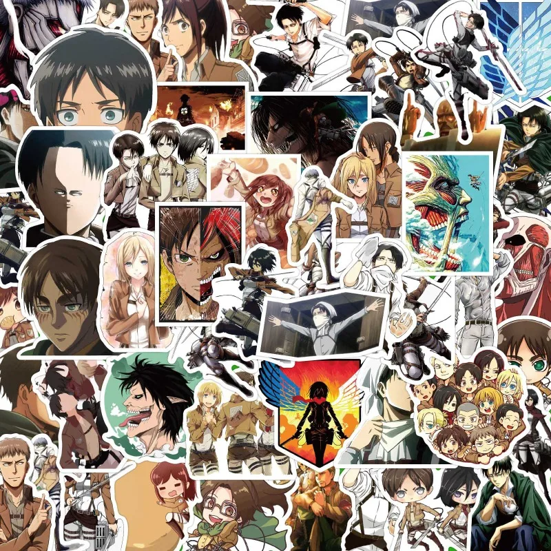 50/30/10PCS Eren Jaeger Mikasa Ackerman Armin Arlert Popular Anime Graffiti Waterproof Decorative Skateboard Luggage Stickers