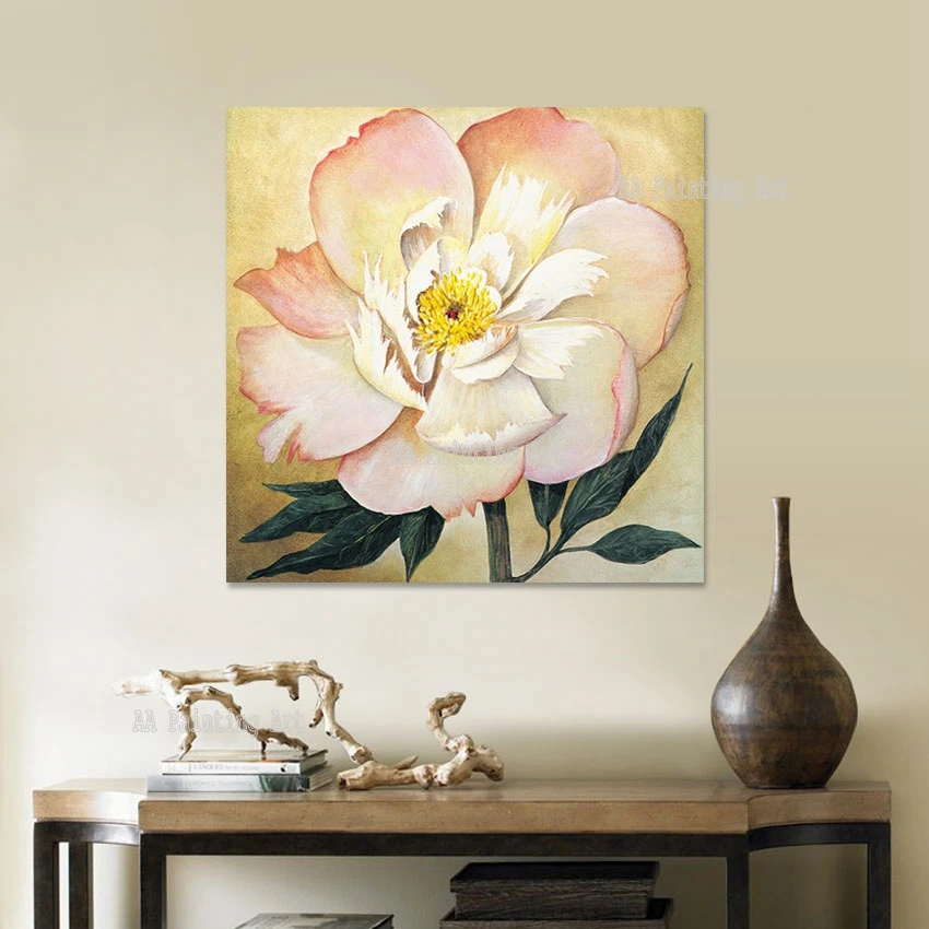 Dining Room Decoration Abstract Peony Flower Acrylic Painting Picture Large Size Canvas Wall Art Pieces Unframed Floral Artwork