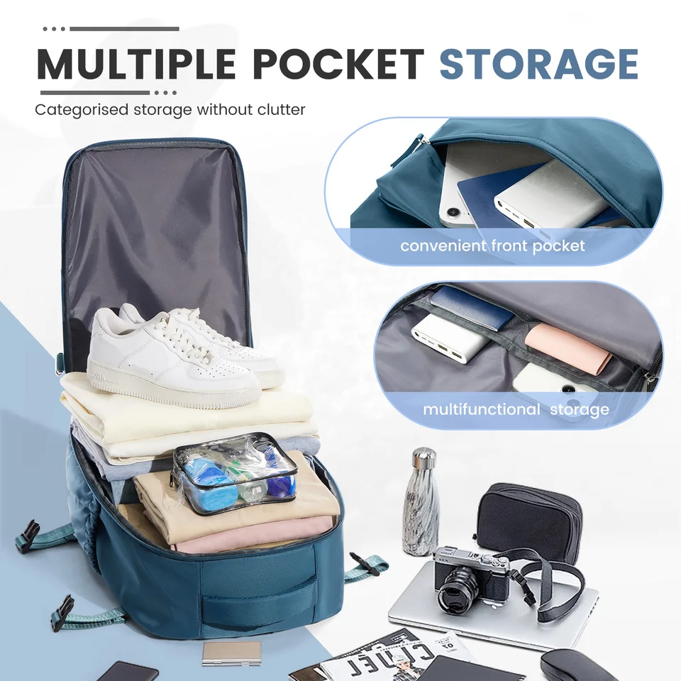 best travel backpack for underseat Carry On With Removable Shoe Compartment Mess Free Packing TSA Approved Waterproof Fits 17.3 Inch Laptop 18 By 14 By 8 adjustable shoulder straps and a breathable back panel Best Personal Item Backpack Personal