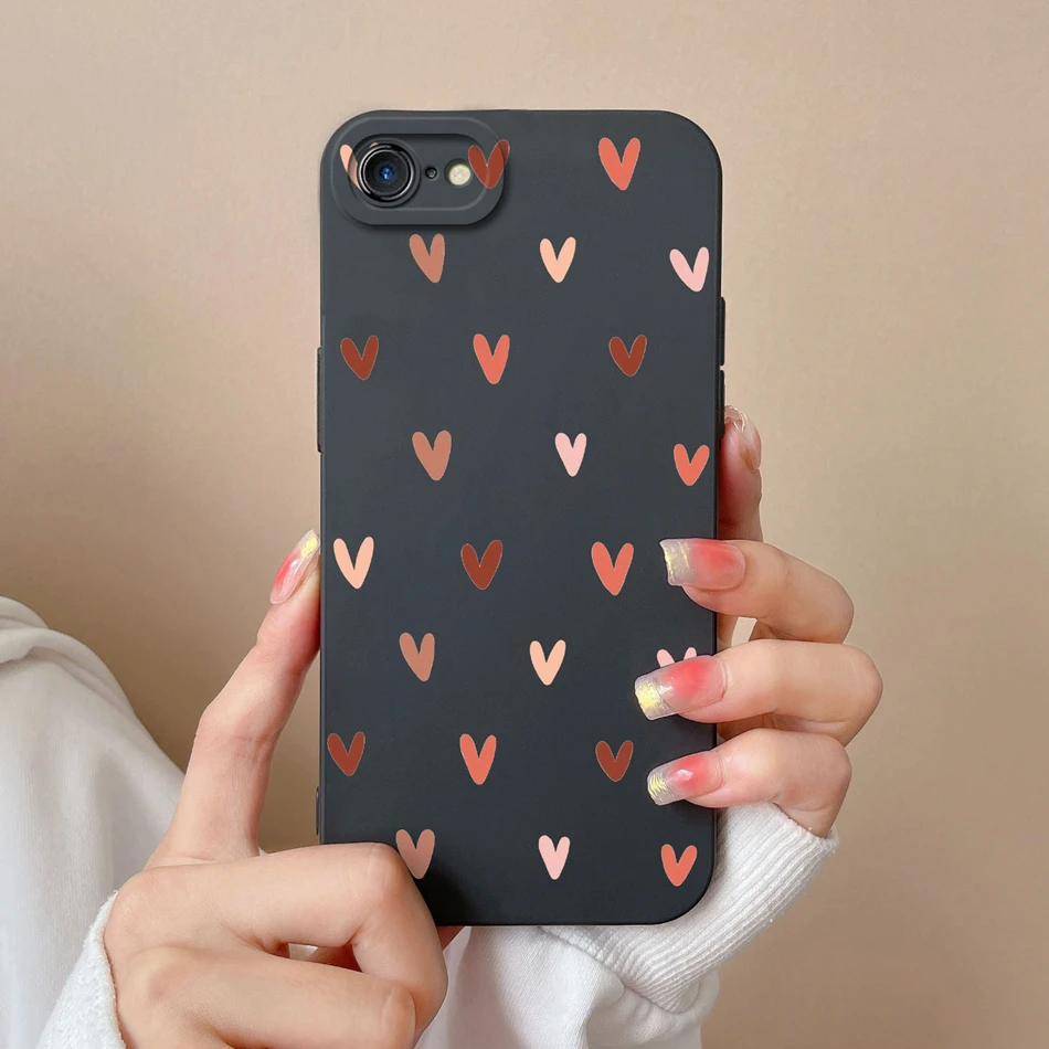 For iPhone 7 8 Plus Phone Case For iPhone SE Love Heart Back Cover For iPhone7 7+ iPhone8 8+ Funda Liquid Silicone Soft Bumper