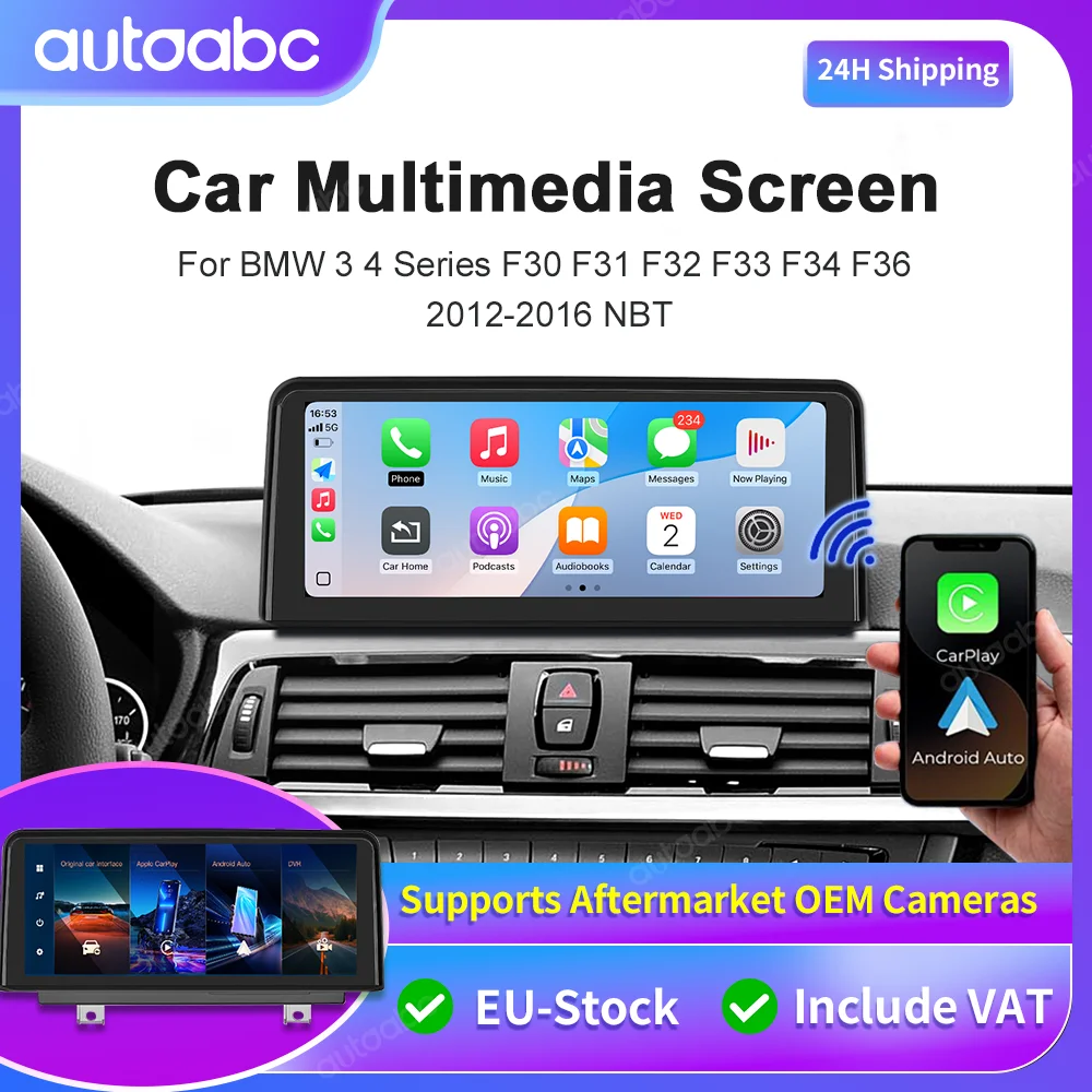 Écran tactile multimédia sans fil CarPlay 10,25'' pour BMW Série 3 4 F30 F31 F32 F33 F34 F36 système NBT Android Auto