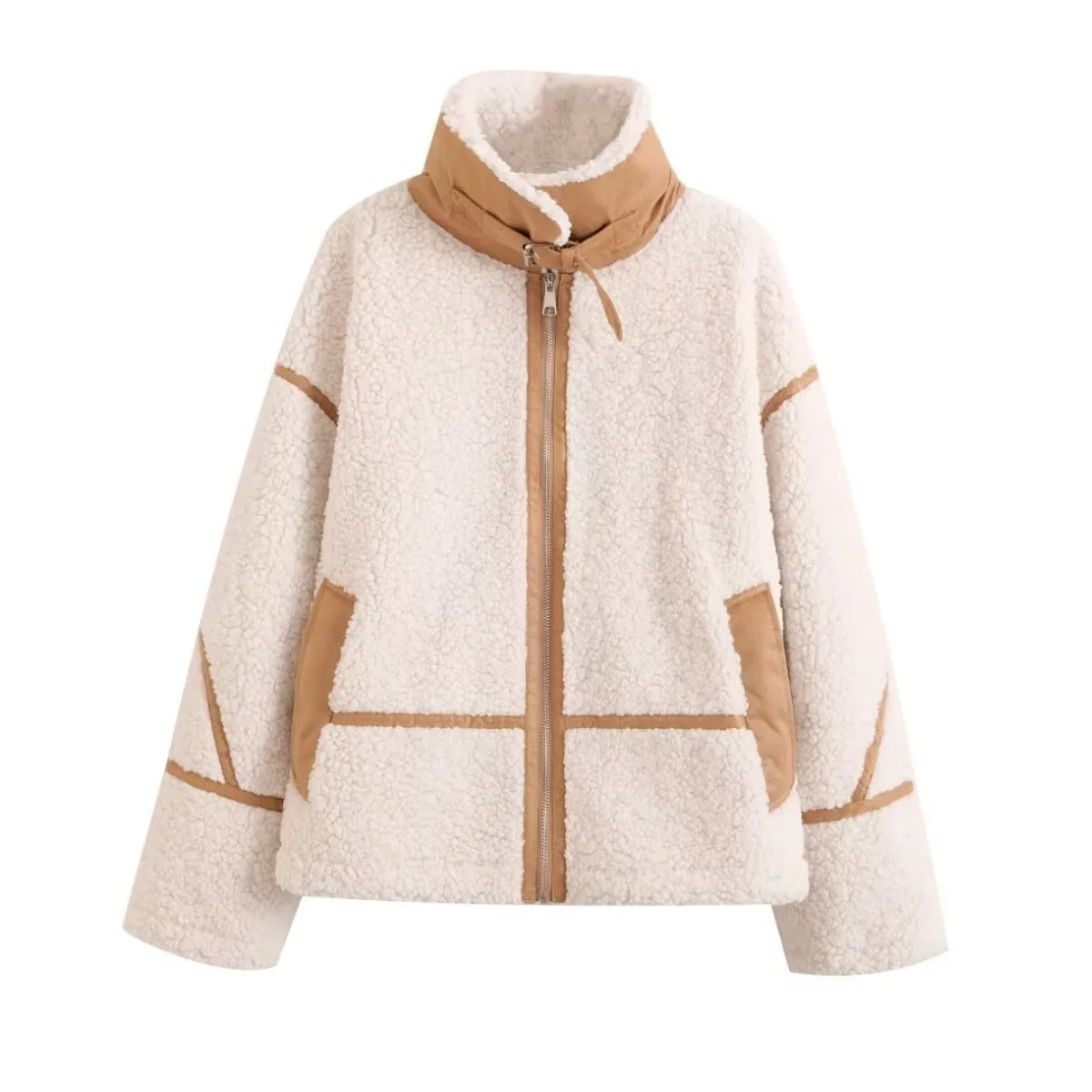 

Лоскутная куртка из искусственного меха на молнии, женское плюшевое пальто со свободной подставкой, стильные меховые куртки с длинными рукавами, зимнее пушистое пальто на молнии