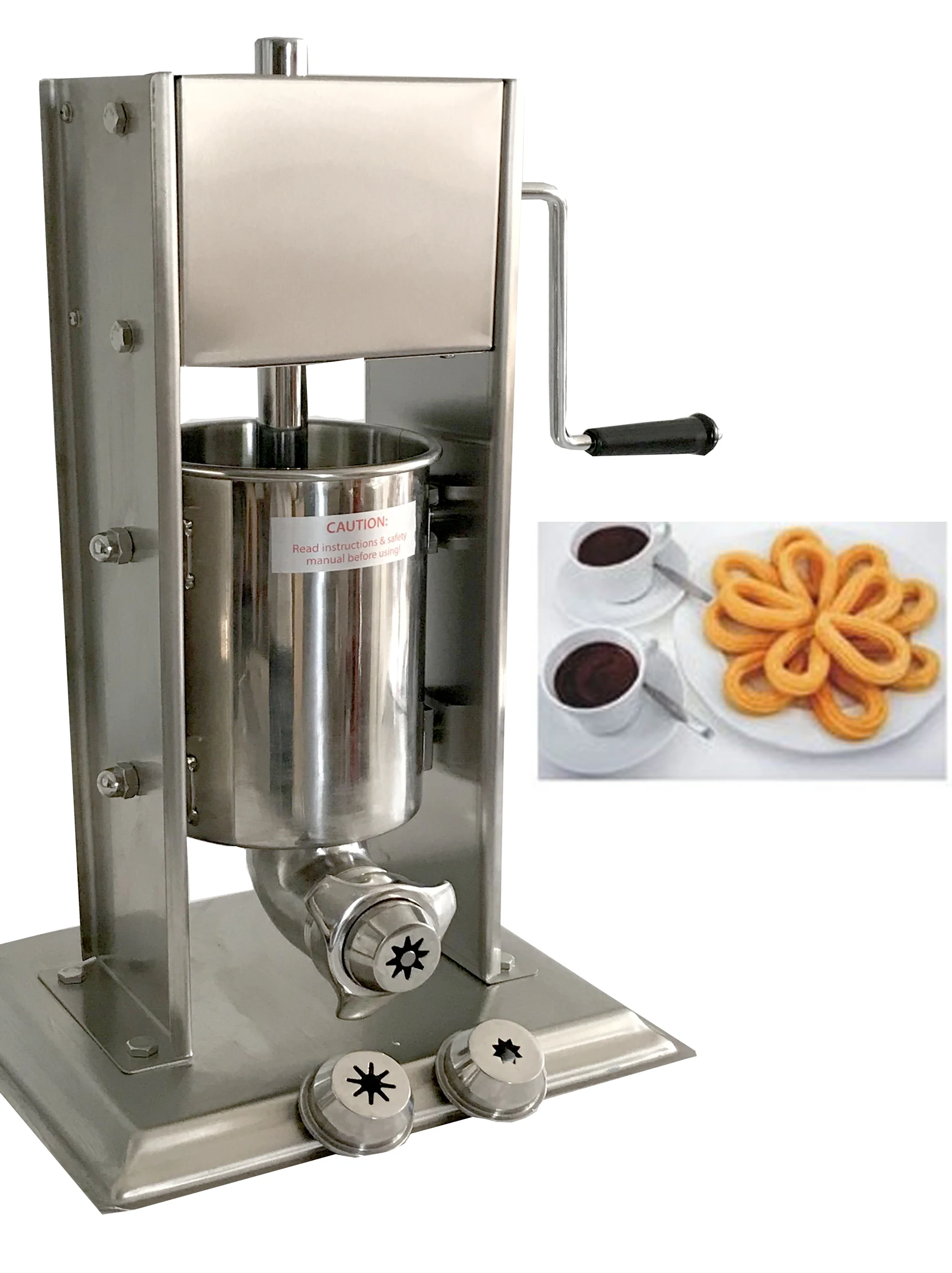 Manual Spanish Churro Maker Machine, 3 Sizes Nozzle, 4 Sizes Stuffer, 3L