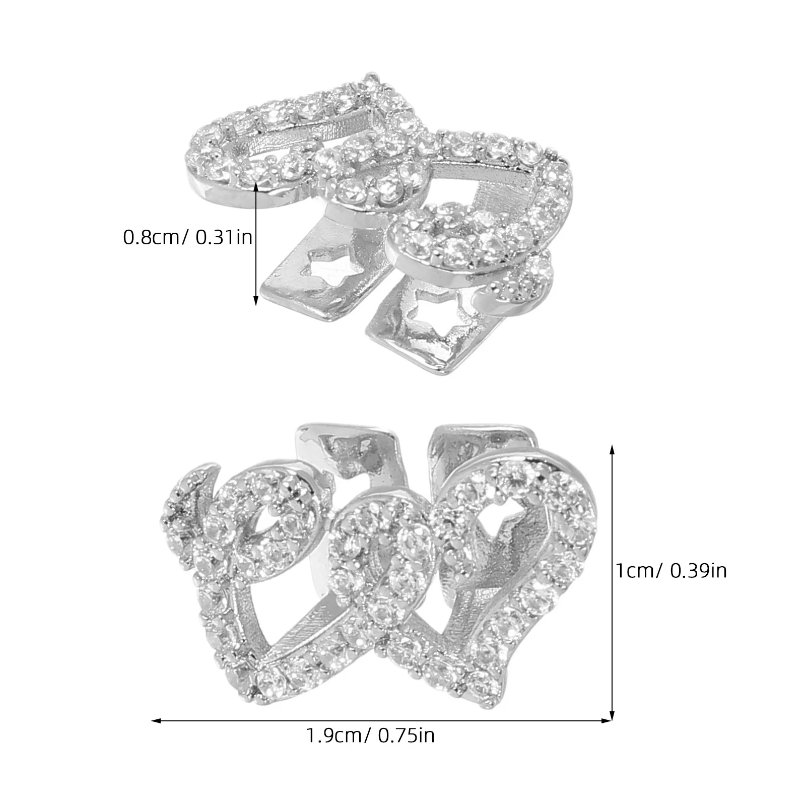 Parrillas de dientes de Hip Hop con dije de doble corazón, parrilla de dientes de Metal deslumbrante, parrilla bucal decorativa falsa para accesorios de rapero