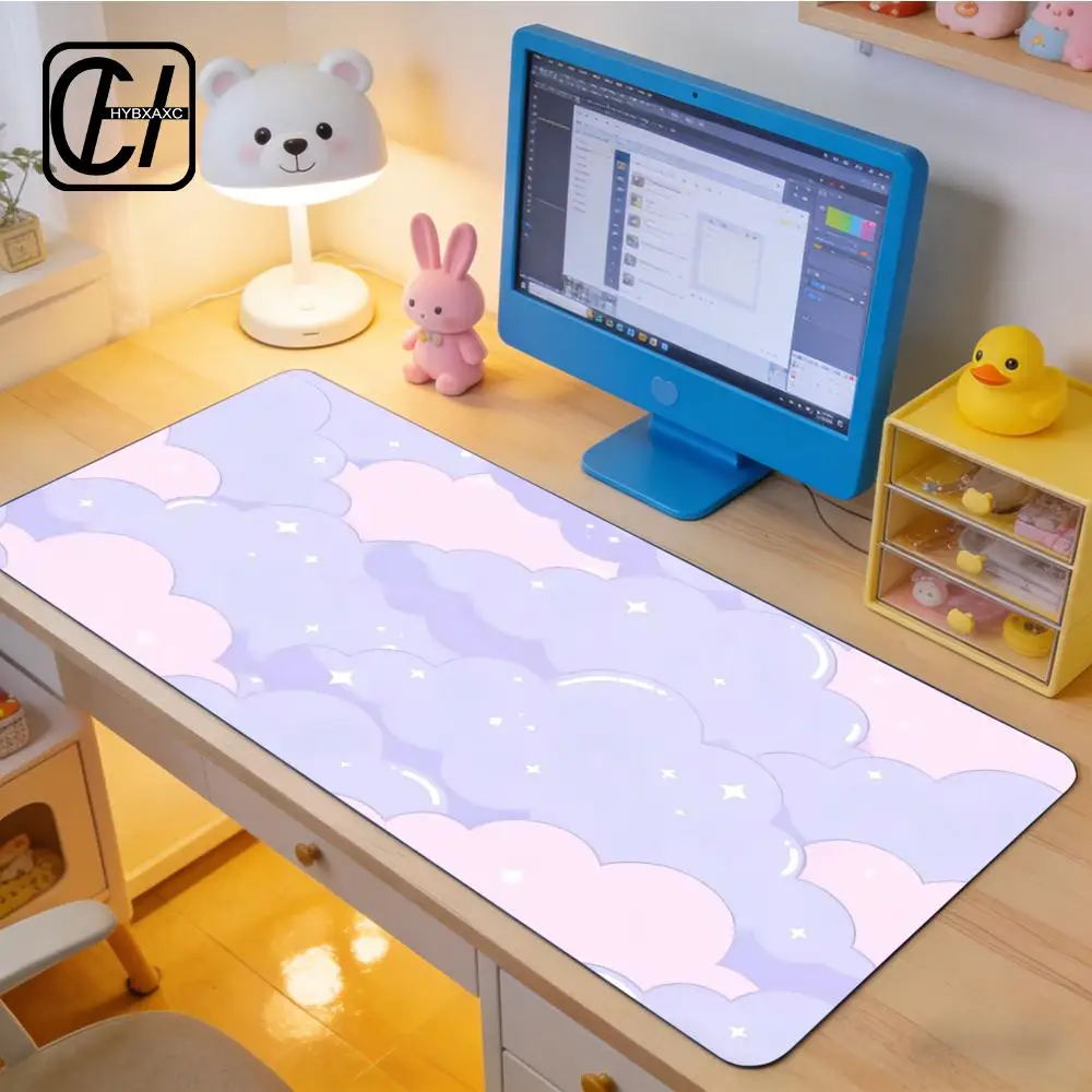 

XAXC Large Size Pink Mousepad Pastel Clouds Desk Mat Kawaii Cartoon Mouse Pad Rubber Table Mat Extended Game Lock Edge Keyboard