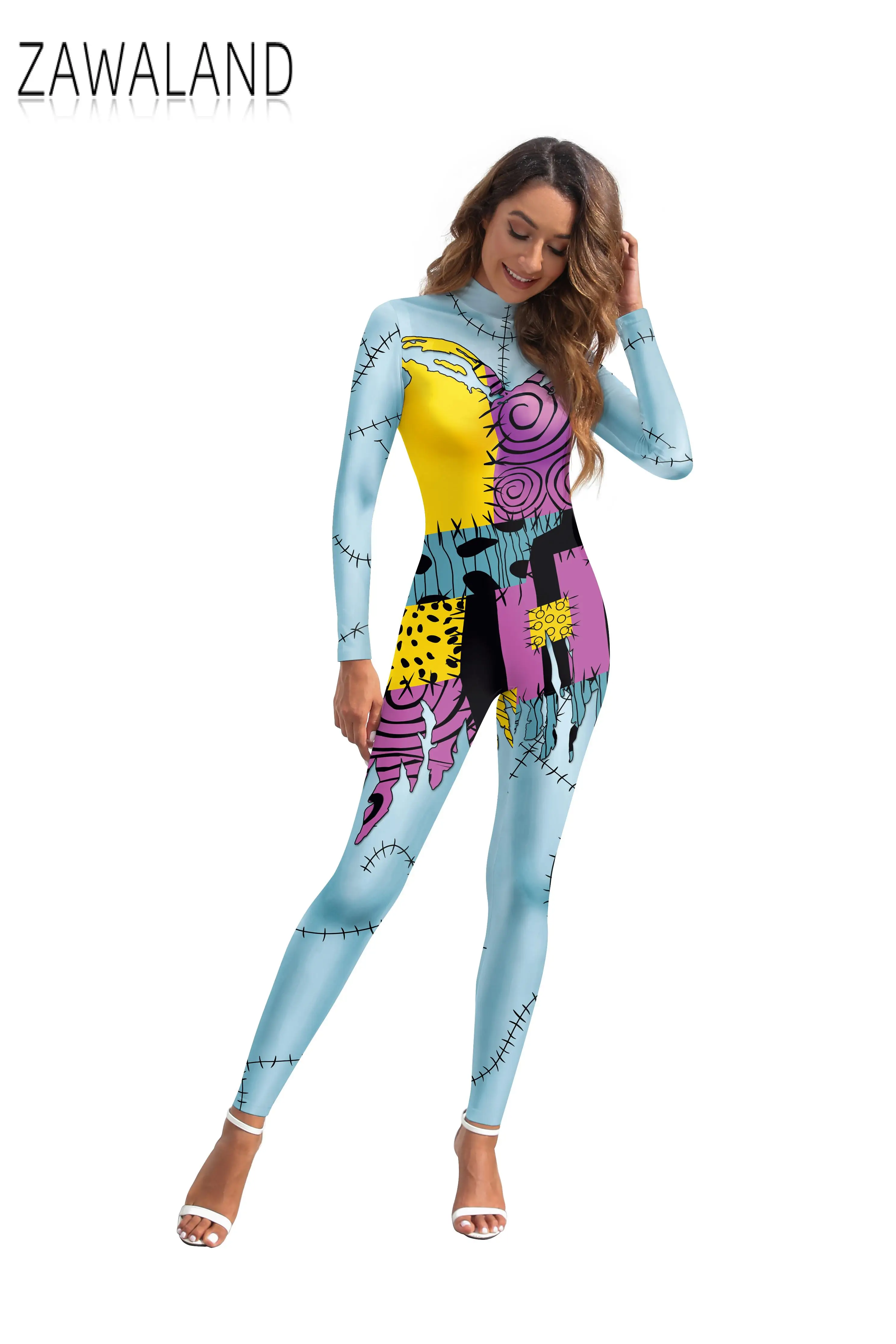 Zawaland Cosplay Film Sally Kostuum Vrouwen Kid 3D Gedrukt Catsuit Jumpsuit Halloween Party Fancy Dress Zentai Body