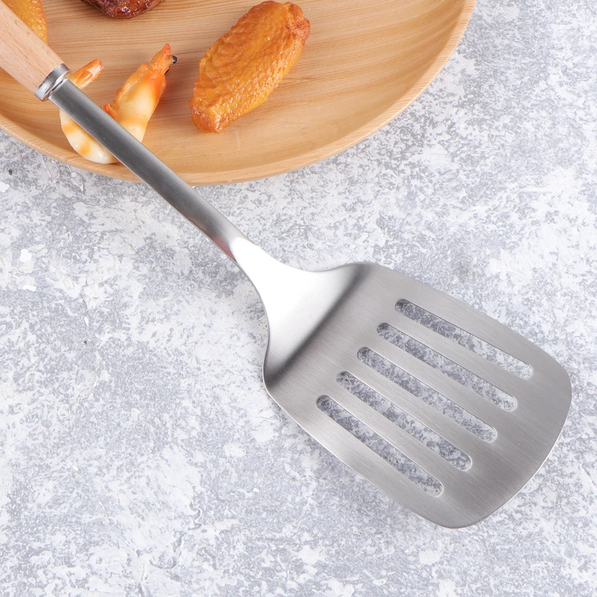 

Stainless Steel Slotted Turner Ergonomic Handle Home Kitchen Cooking Fish Spatula Flexible Thin Edge for Seafood Steak Filets
