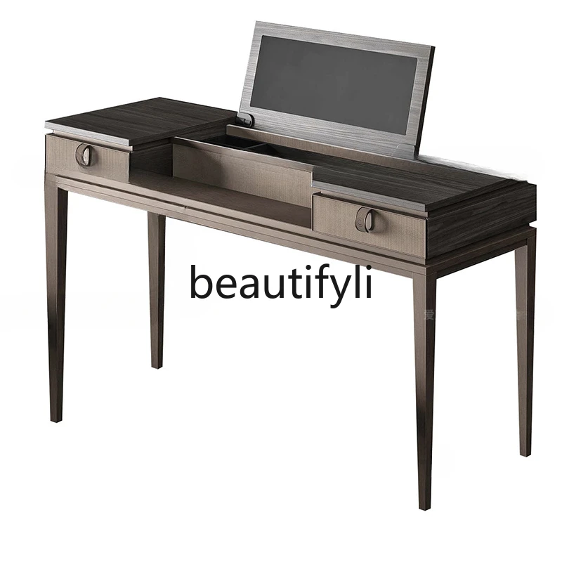 

Italian minimalist flip dresser with makeup mirror desk integrated Nordic bedroom makeup table