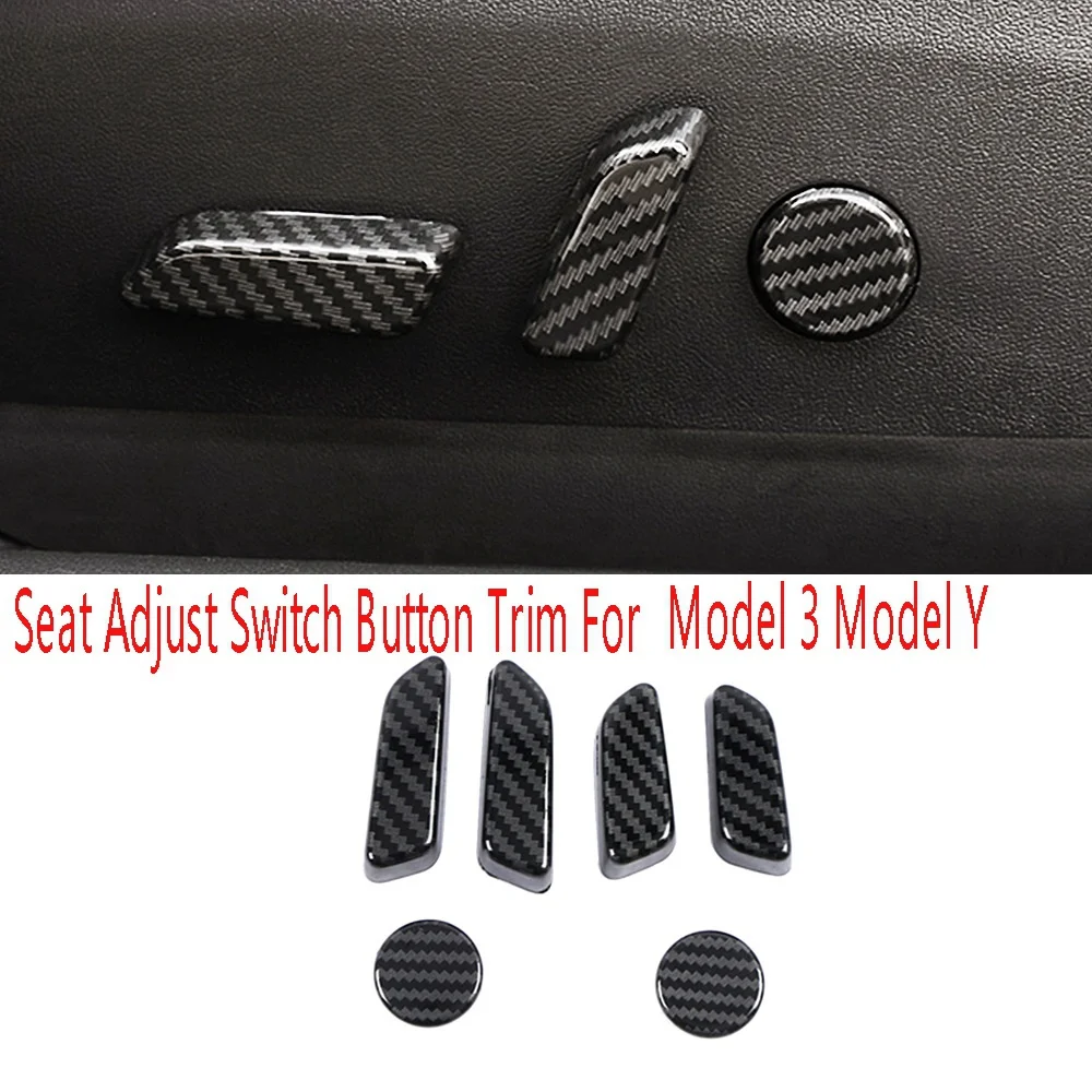 6Pcs Car Carbon Fiber ABS Seat Adjust Switch Button Trim Cover Interior Sticker Accessories for Tesla Model 3 Model