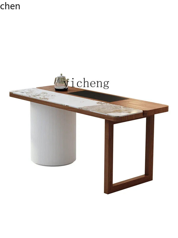 ZML balcony tea table and chair combination household tea table tea table integrated solid wood rock slab