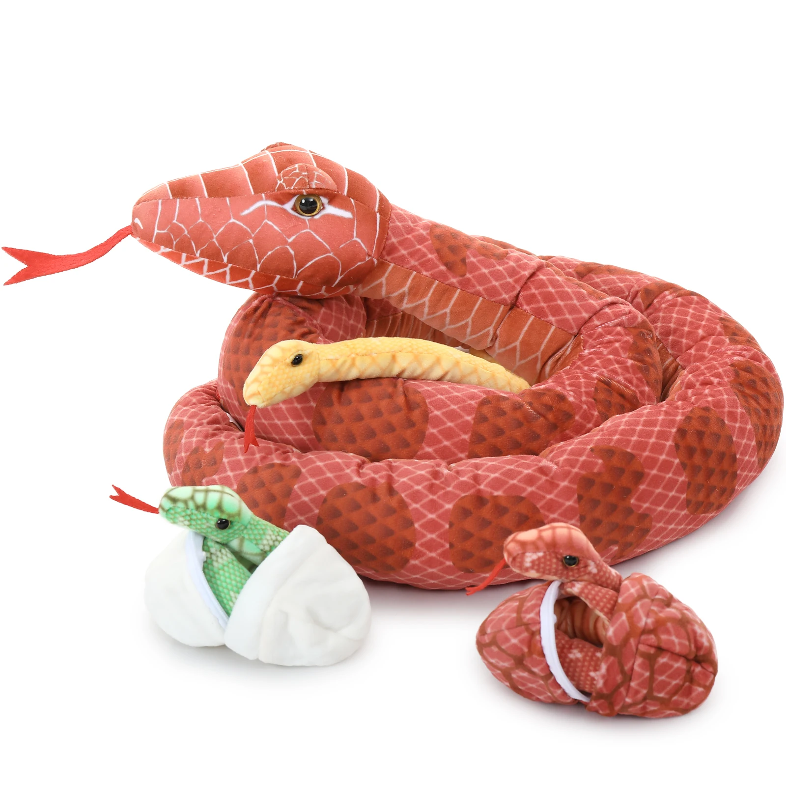 

MorisMos Giant Boa Constrictor - 80" Realistic Green Snake Plush Toy with 3 Babies & 2 Eggs - Halloween Kids Toy