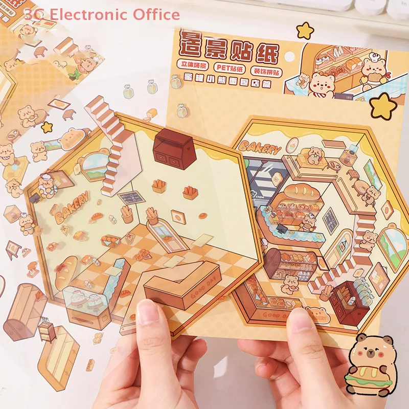 Creative 3D Simulation Cabin Stickers Landscape Scenery DIY Handmade Pasting Stickers For Toys Models Journals Decoration