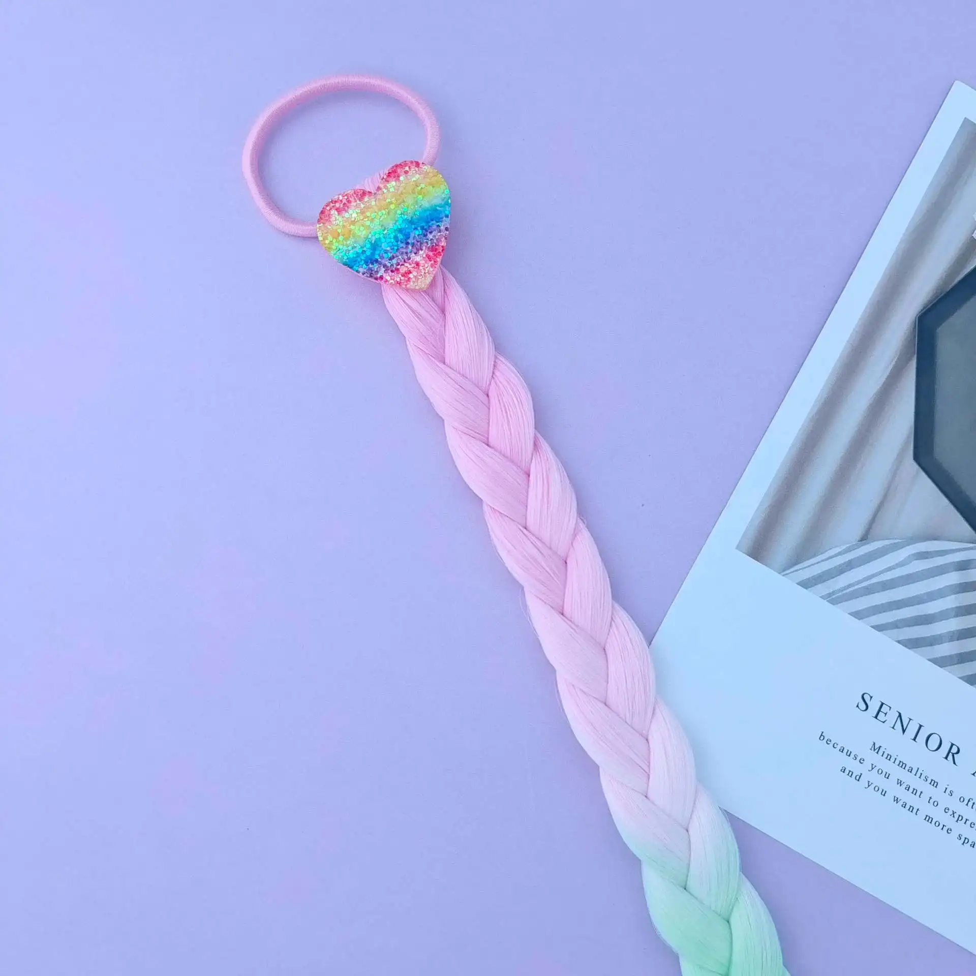 جديد شعر مستعار العجين المقلي التقلبات جديلة شعر الأطفال مزين بألوان قوس قزح البصل الأخضر الجلد الخوخ القلب الأطفال حلقة الشعر الكورية pr #6