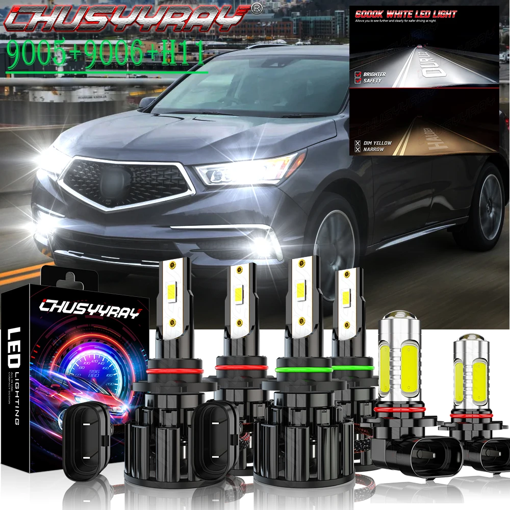 

CHUSYYRAY 6x Compatible For Acura MDX 2004 2005 2006 Combo 9005 9006 LED Headlight High / Low 9145 Fog Light Bulbs Kit luzes