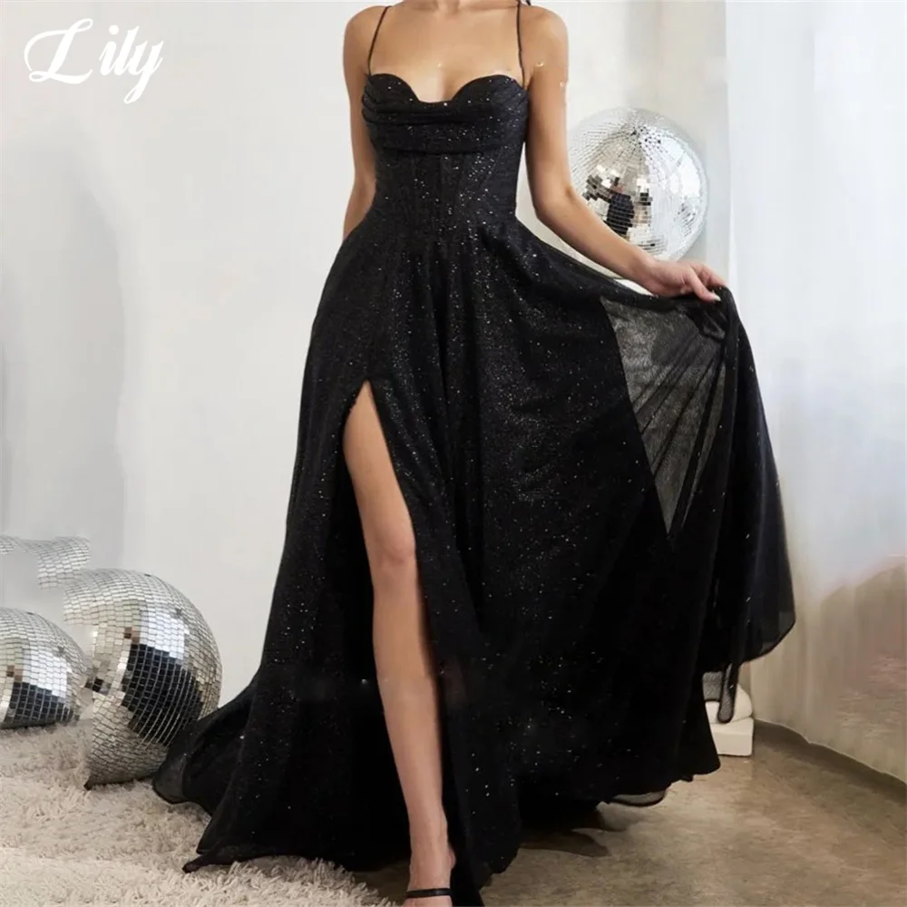 Lily Spaghetti Strap Evening Gown Shining Tulle Sweetheart Elegant Prom Dress Side Split Wedding Evening Dress robes de soirée