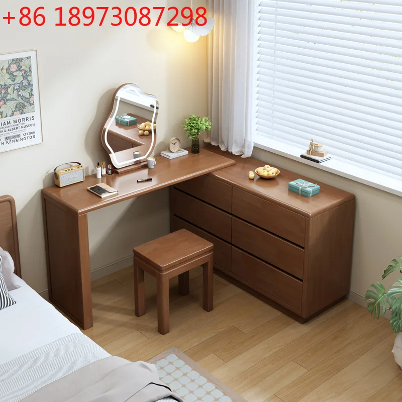 

Комод из цельного дерева, новый китайский стиль, маленькая квартира, спальня, столик для макияжа, комод, встроенный прикроватный шкаф
