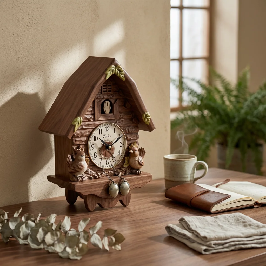 Retro Cuckoo Timepiece Battery Operated Wooden Cuckoo Wall Timepiece Home Decor Noiseless for Living Room