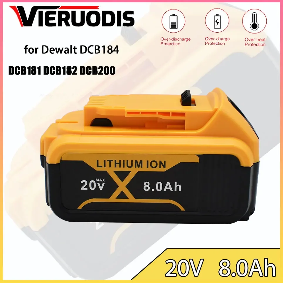 Akumulator do elektronarzędzi DeWalt 20V 8.0Ah, odpowiedni do DCB205DCB204-2DCB200 + ładowarka z diodą litowo-jonową LED