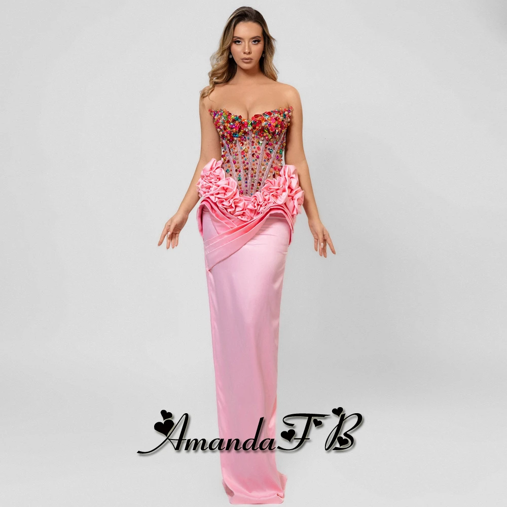 Amanda Colorful Pearls Prom Dresses for Women Mermaid Strapless Sleeveless Dubai Vestidos De Gala Pageant Party Drop Shipping