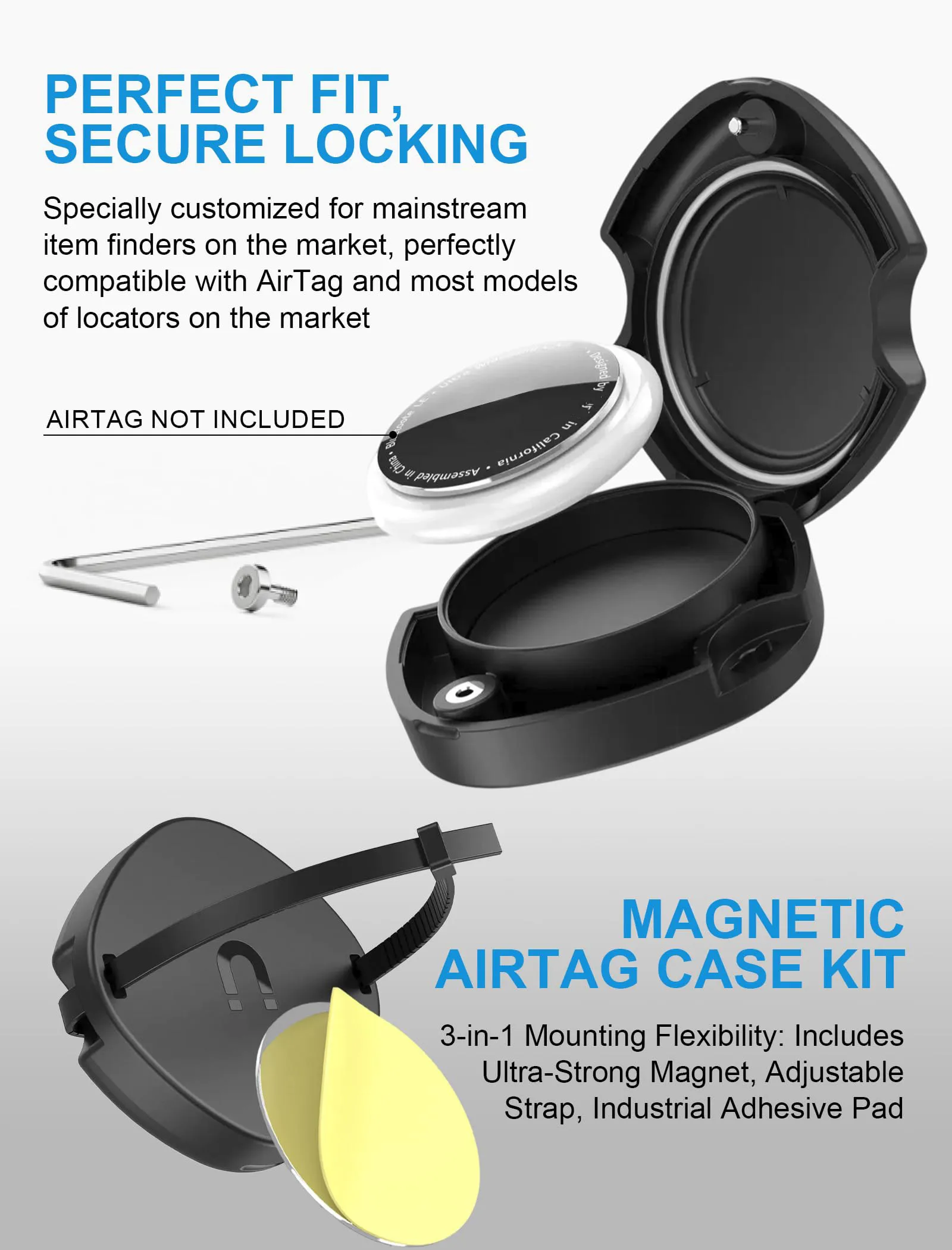 3 in 1 for Airtag Air Tag Magnetic Adhesive Case with Cable Tie Holder Tracker Protective Cover for Car Bike Drone Luggage