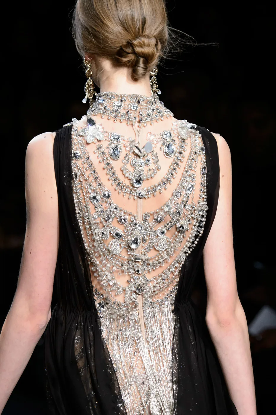 LY61 High Quaity Luxury Sliver Crystal Tassels with Black Cihffon فساتين السهرة vestidos de fiesta فساتين سهره evening dresses