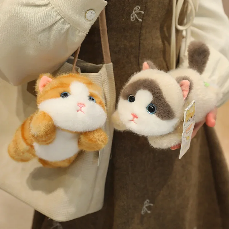 Niedlicher Realistischer Katzen-Plüsch-Anhänger Weicher Flauschiger Gestopfter Siamesischer Calico Ragdoll Katzen-Püppchen Süßer Katzen-Taschenanhänger für Rucksack-Deko