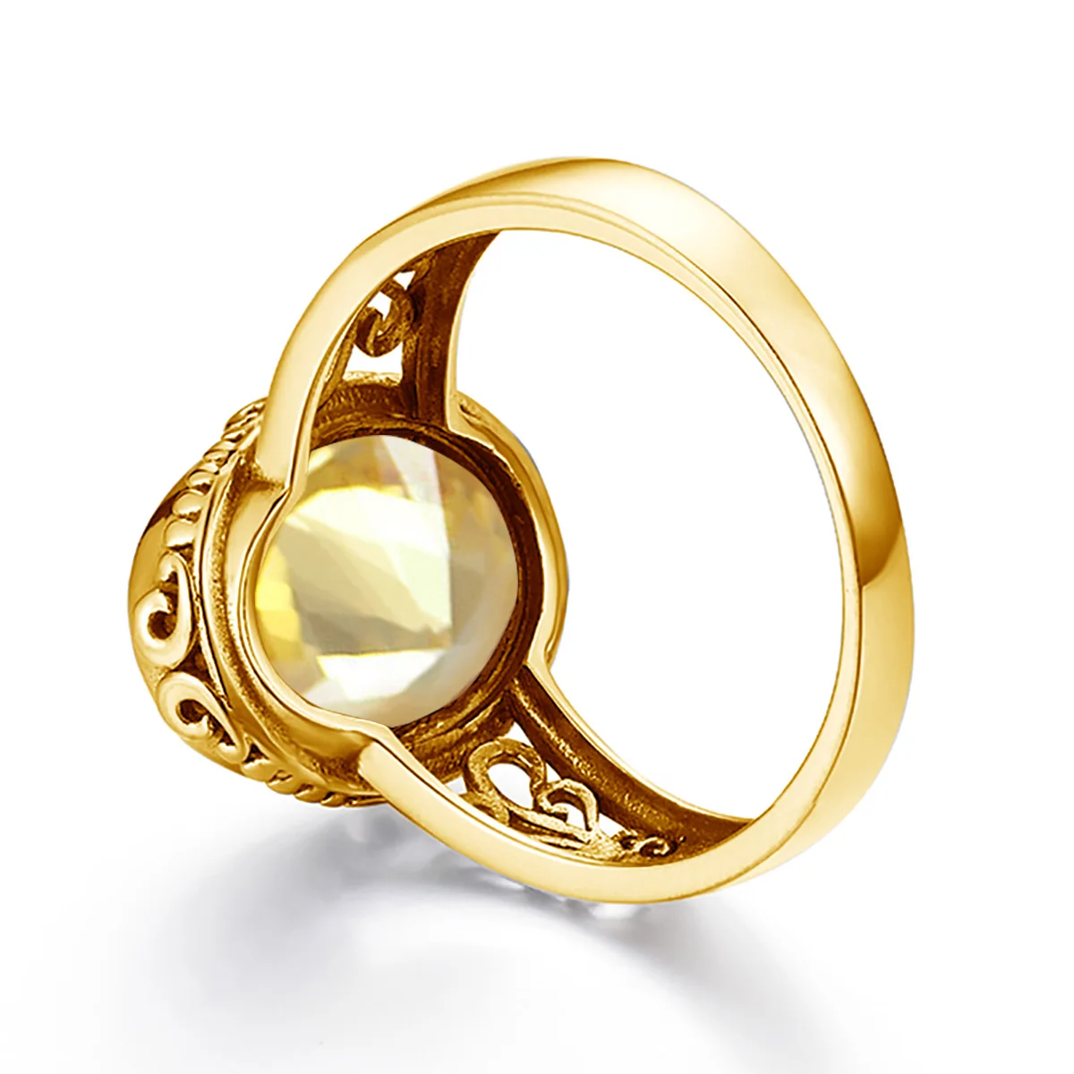 Gelbgoldener Citrin-Ring für Damen, 10*14mm oval geschliffener Stein, Art Deco Glücks-Birthstone-Schmuck, trendiges Luxus-Hochzeitsgeschenk. – Detail 4