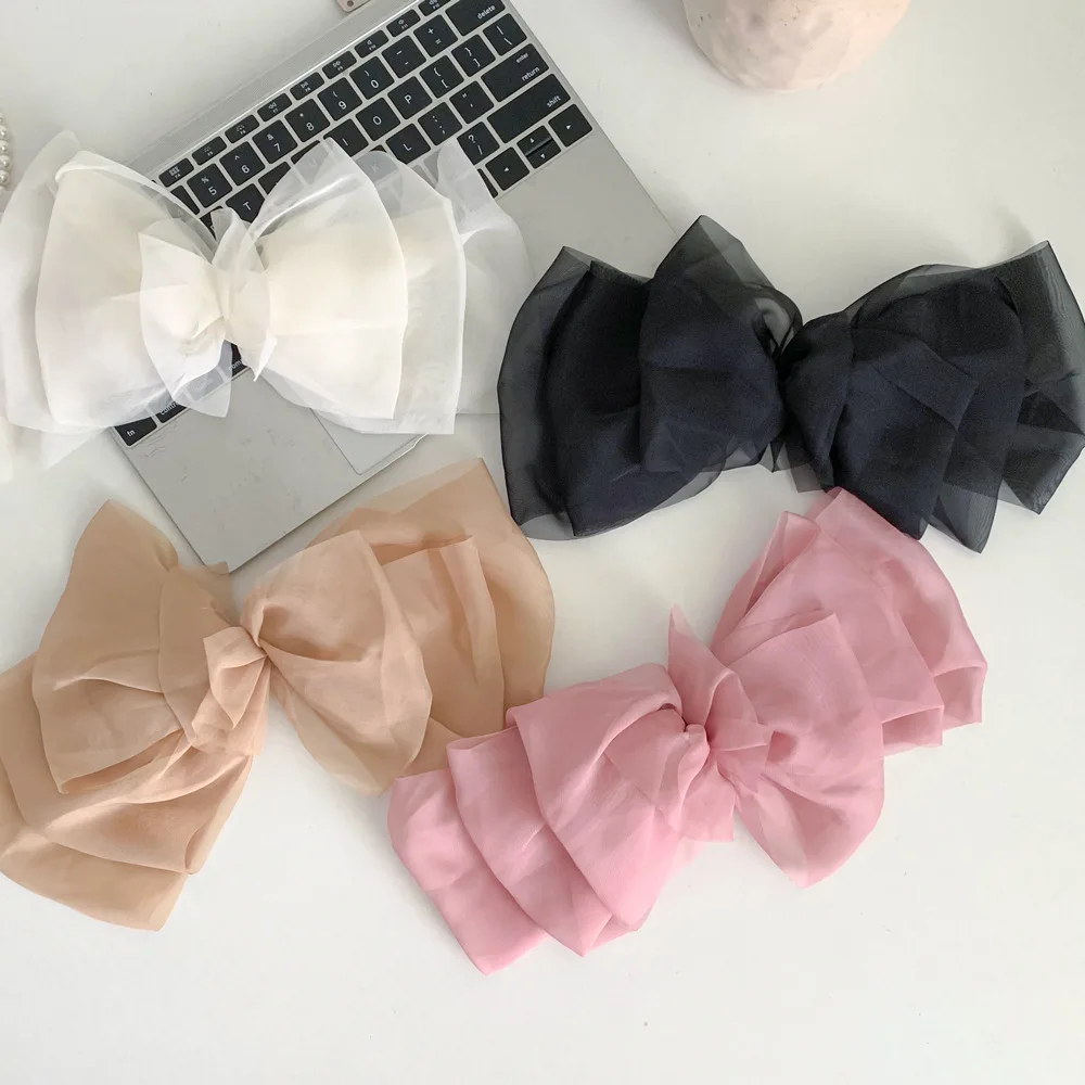 

1/3/4/5/6pcs Chiffon Big Bow Ribbon Hair Clip for Women Temperament Spring Clip Fashion Girl Hairpin Hair Accessories