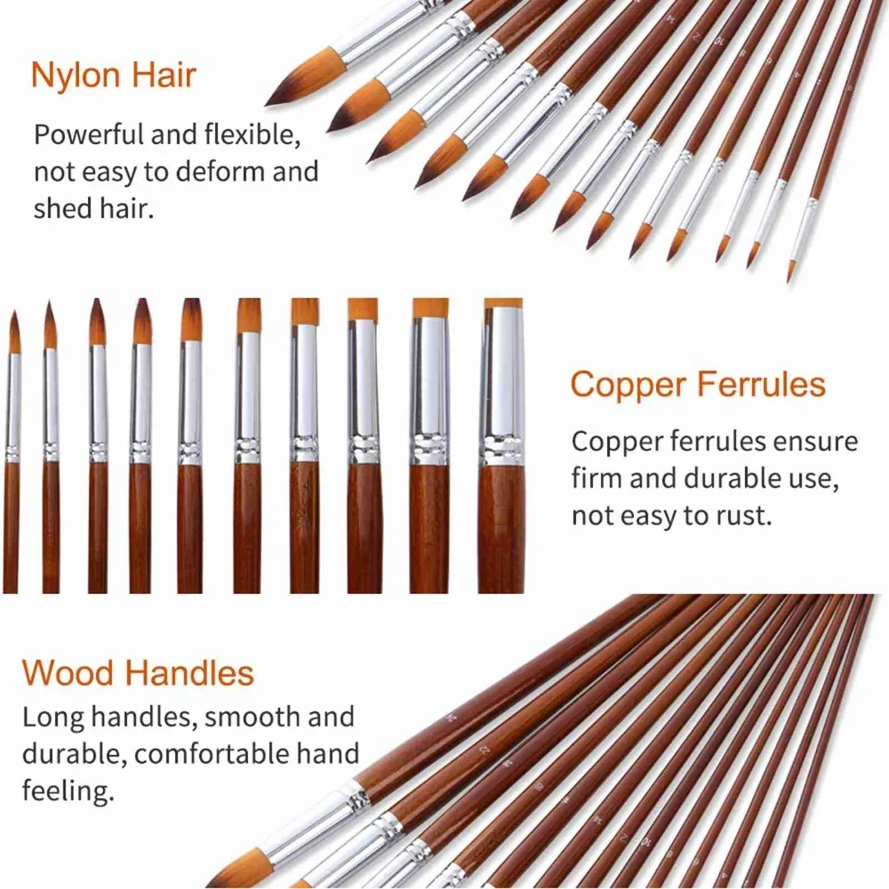 Versatile Wooden Paint Brushes Set Round Tip Multi-purpose Art Paint Brushes Synthetic Hair Paint Brushes Watercolor
